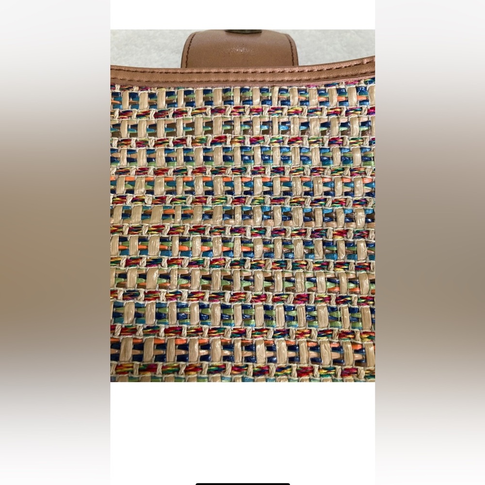 FOSSIL Woven Straw Hobo Handbag Shoulder Bag Purse Tan Inner Pockets - Picture 5 of 9